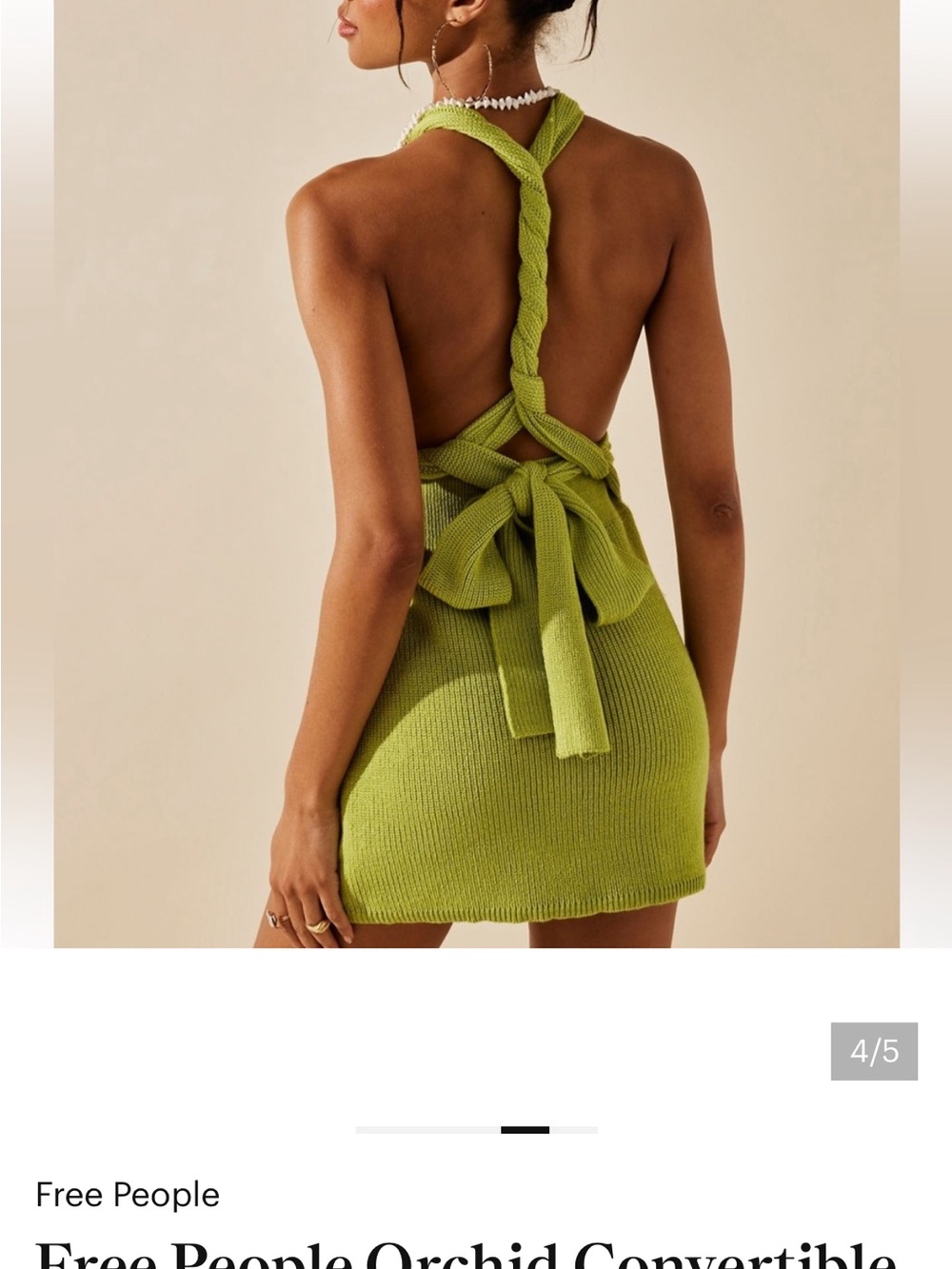 Free People orchid convertible mini Knit Backless Tie-Back Dress olive